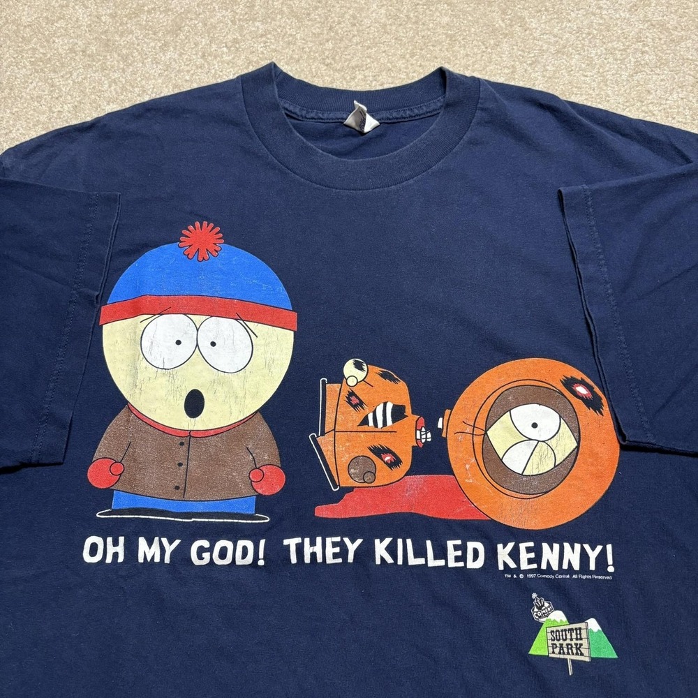 Vtg 1997 South Park Shirt Mens XL Navy Oh My God They Killed Kenny Stan Cartoon